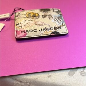 Marc Jacobs White Floral Sketch Leather Card Case with Multicolor Accents